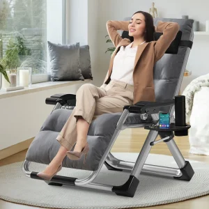NAIZEA Zero Gravity Chair With Removable Cushion, Cup Holder, and Black Color