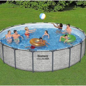 Steel Pro MAX 14 Foot x 48 Inch Round Steel Frame Above Ground Pool Set With 1,000 Filter Pump, Ladder And Cover - Gray