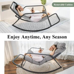 RADIATA Oversized Wicker Papasan Rocking Recliner With Footrest, 450 lbs, Beige