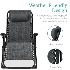 Best Choice Products Oversized Zero Gravity Folding Recliner With Removable Cushion And Side Tray - Fossil Gray