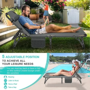 Slsy 5-Position Adjustable Folding Lounge Chair And Cot - 75.2" x 25.6" x 11.8"