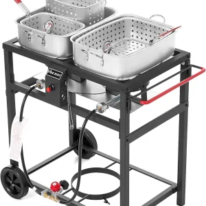 Propane Outdoor Double Burner Deep Fryer Cart With 2 18 qt Aluminum Pots And Frying Baskets
