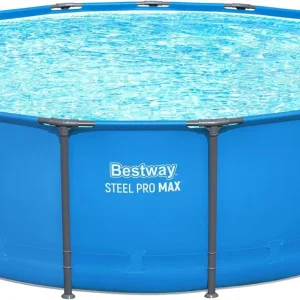 Steel Pro MAX 14 Foot x 48 Inch Round Steel Frame Above Ground Pool Set With 1,000 Filter Pump, Ladder And Cover - Gray