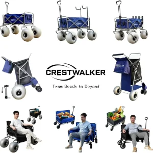 CRESTWALKER Beach Cart With 13in Balloon Wheels, Chair Racks And Pump - Beach Wagon