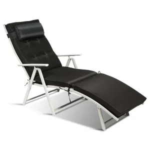 7 Position Folding Outdoor Chaise Lounge Chair With Cushion And Pillow