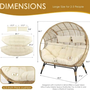 NICESOUL Double Egg Wicker Loveseat Chair, 2 Person, Beige