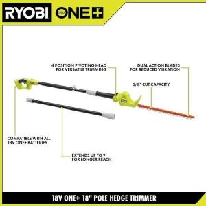 RYOBI ONE+ 18V Cordless Battery Pole Hedge Trimmer 18in