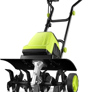 Electric Corded Tiller Cultivator, 15-Amp, 18-Inch Width, 9-Inch Depth, 24 Steel Tines - Green