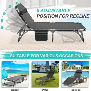 Slsy 5-Position Adjustable Folding Lounge Chair And Cot - 75.2" x 25.6" x 11.8"
