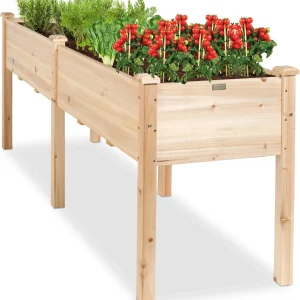 Wood Raised Garden Bed 72x23x30in, Natural, 300lb Capacity