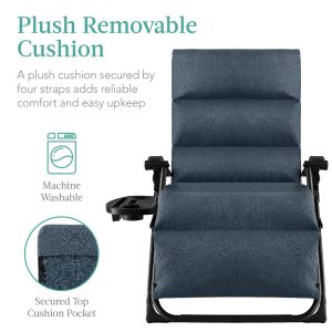 Best Choice Products Oversized Zero Gravity Folding Recliner With Removable Cushion And Side Tray - Fossil Gray
