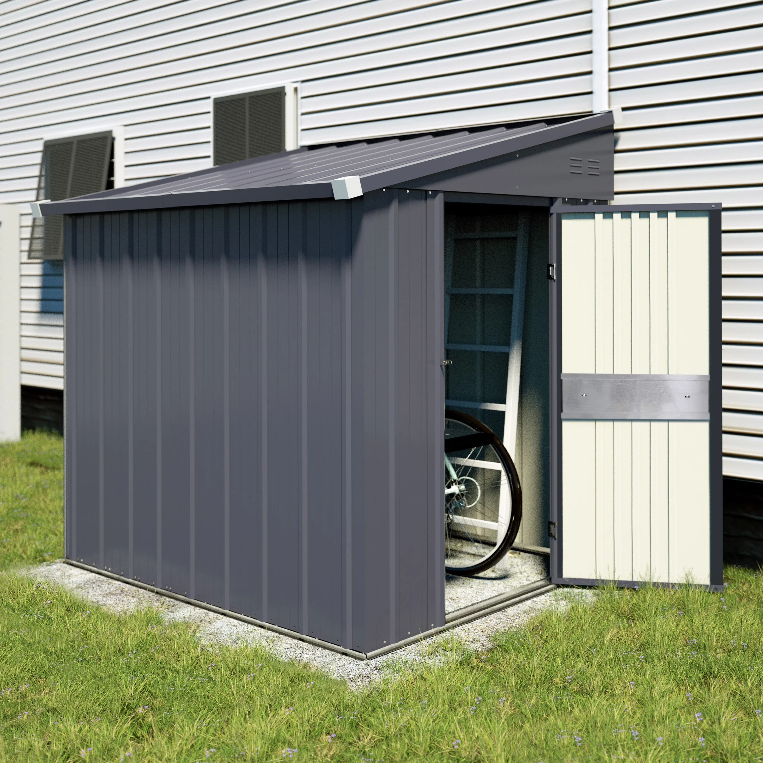 VEIKOUS Outdoor Lean-To Storage Shed 8' x 4', Grey