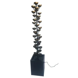 Hi-Line Tall Multi Level Zinc-Coated Metal Stacked Cups Fountain, Brown/Grey, 14 x 14 x 74