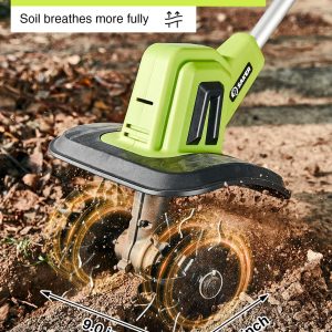 Saker 22V Cordless Electric Garden Tiller Cultivator, 9-Inch Width, 6.3-Inch Depth, 2 Batteries - SK-TC18B