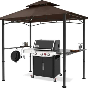 Outdoor Barbecue Shelter Canopy With LED Lights, 8 Feet By 5 Feet, Gray