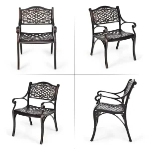 All-Weather Cast Aluminum Outdoor Dining Chairs, Set Of 2 - 23 in x 22 in x 32.5 in