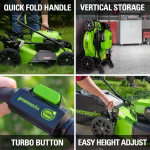 Greenworks 48V (24V x 2) 20in Cordless Battery Mower, 12in String Trimmer/Edger And 320 CFM Blower Combo Kit - 4.0Ah Batteries