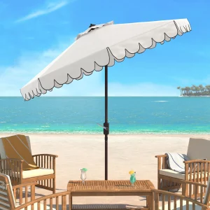 Safavieh Patio Umbrella 9' Crank Tilt Navy/White - Venice