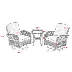 3-Piece Outdoor Swivel Rocker Conversation Set With Tempered Glass Coffee Table