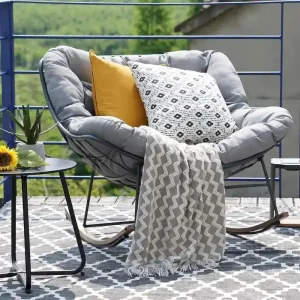 Oversized Indoor/Outdoor Rocking Egg Chair With Cushioned Upholstery