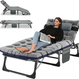 Slsy 5-Position Adjustable Folding Lounge Chair And Cot - 75.2" x 25.6" x 11.8"