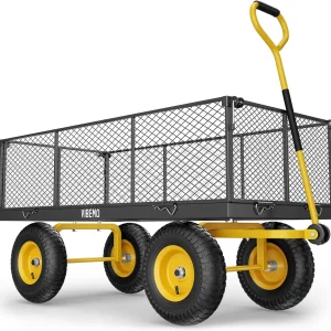 Vibemo Steel Garden Cart 2-in-1, 1400 lbs, 13 in Pneumatic Tires, Black - VB-GC02