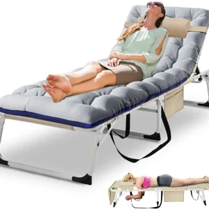Slsy 5-Position Adjustable Folding Lounge Chair And Cot - 75.2" x 25.6" x 11.8"