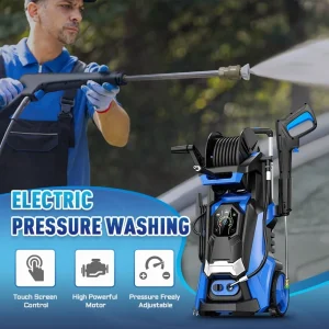 Electric Pressure Washer 5000PSI-Max 3.6GPM 1800 Watt With 4 Nozzles And 500ml Foam Cannon - Blue