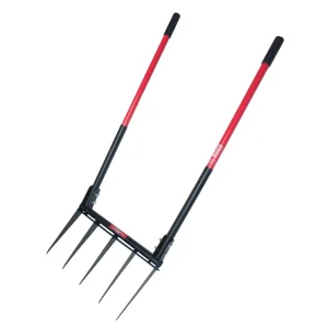 Bully Tools Broadfork With 2 Fiberglass Handles, 20-Inch x 11-Inch Head, 5 Steel Tines - 92627