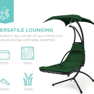 Best Choice Products Outdoor Hanging Steel Chaise Lounge Chair With Canopy, Charcoal Gray - SKY5871