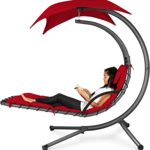 Best Choice Products Outdoor Hanging Steel Chaise Lounge Chair With Canopy, Charcoal Gray - SKY5871