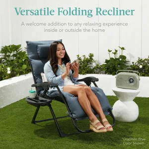 Best Choice Products Oversized Zero Gravity Folding Recliner With Removable Cushion And Side Tray - Fossil Gray
