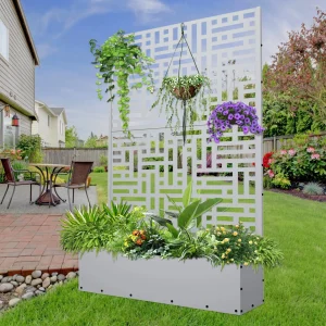 FOOWIN 71 in H Metal Trellis Planter Raised Garden Bed With Drainage Hole, Black