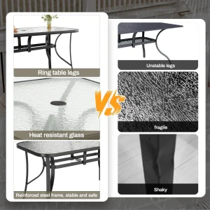 Arlopu Rectangular Patio Dining Table With 5mm Tempered Glass Top