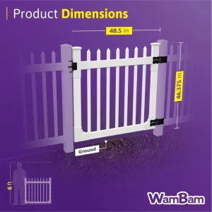 WamBam White Vinyl Picket Fence Panel Kit, 4ft H x 6ft W, 1 Panel + 1 Post - BL19101