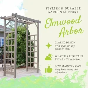 Dura-Trel PVC Garden Arbor, Elmwood, Mocha, 57in x 85in