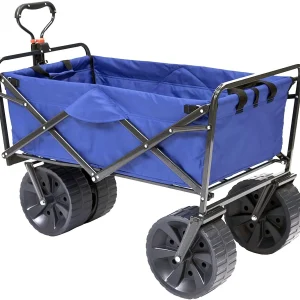 Mac Sports Heavy Duty Collapsible Folding All Terrain Utility Beach Wagon Cart, Blue/Black
