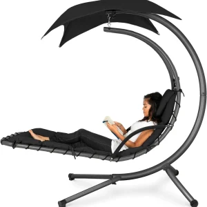 Best Choice Products Outdoor Hanging Steel Chaise Lounge Chair With Canopy, Charcoal Gray - SKY5871