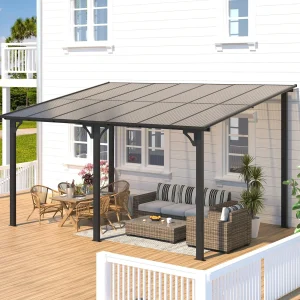 AECOJOY 14' x 10' Patio Gazebo With Roof, Dark - 168in x 120in x 98.4in