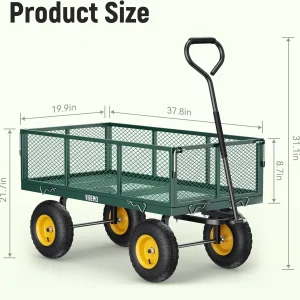 Vibemo Steel Garden Cart 2-in-1, 1400 lbs, 13 in Pneumatic Tires, Black - VB-GC02