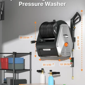 Giraffe Tools Wall Mounted Electric Pressure Washer, 1800W, 2900 PSI, 2.2 GPM, 100 ft Hose, 5 Nozzles