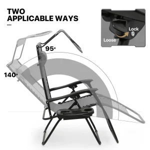 MoNiBloom Zero Gravity Reclining Chairs Set Of 2 With Canopy Shade And Headrest, Black - 330 lbs