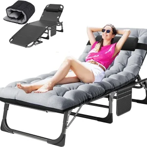 Slsy 5-Position Adjustable Folding Lounge Chair And Cot - 75.2" x 25.6" x 11.8"