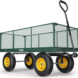 Vibemo Steel Garden Cart 2-in-1, 1400 lbs, 13 in Pneumatic Tires, Black - VB-GC02