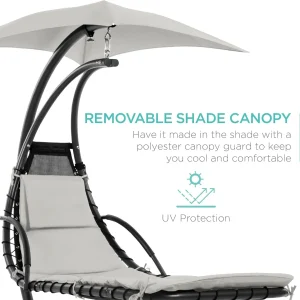 Best Choice Products Outdoor Hanging Steel Chaise Lounge Chair With Canopy, Charcoal Gray - SKY5871