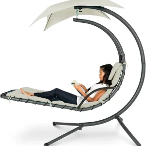 Best Choice Products Outdoor Hanging Steel Chaise Lounge Chair With Canopy, Charcoal Gray - SKY5871