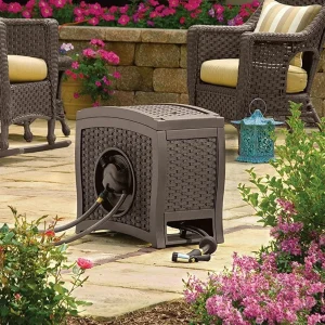 Suncast Aquawinder 125 ft Wicker Garden Hose Reel, Java
