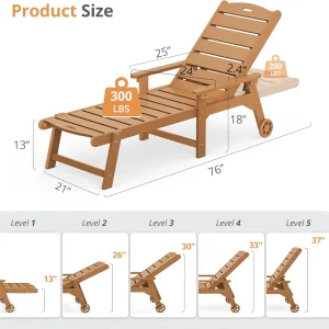 LUE BONA Outdoor Chaise Lounge Chairs Set Of 2, HDPS, 5-Position Adjustable