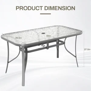 Arlopu Rectangular Patio Dining Table With 5mm Tempered Glass Top