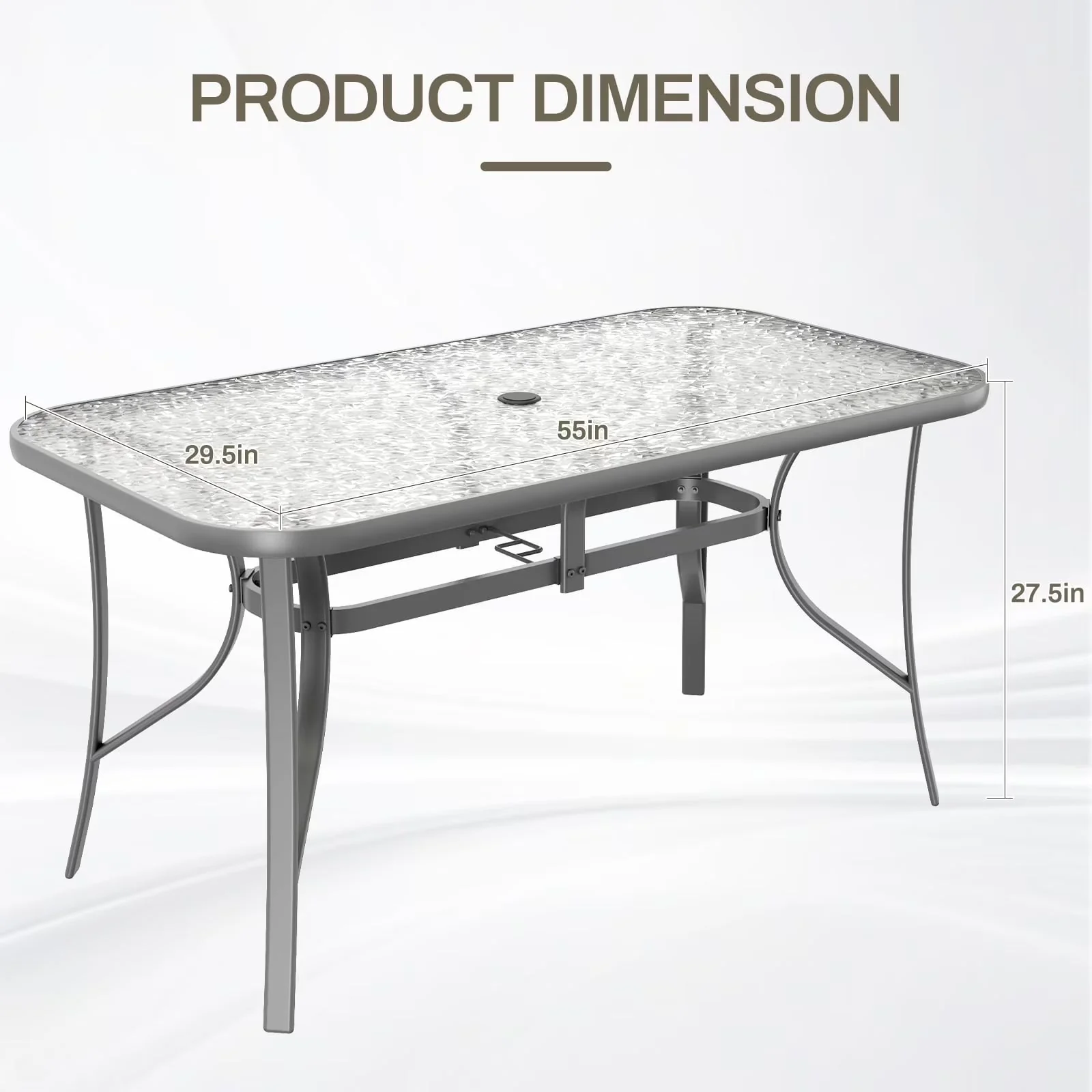 Arlopu Rectangular Patio Dining Table With 5mm Tempered Glass Top
